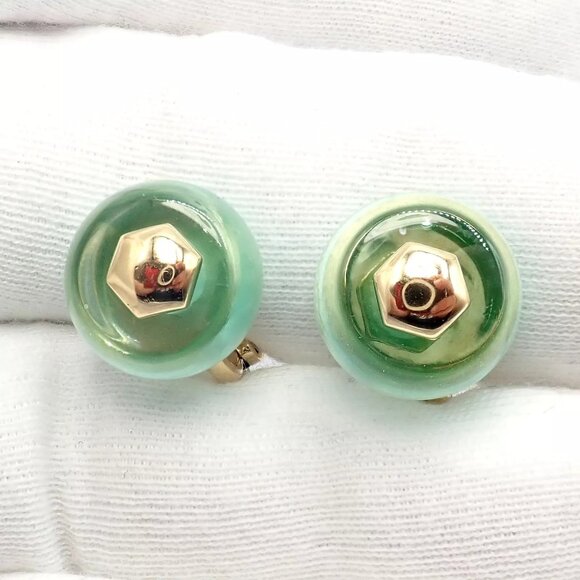 Authentic! Vintage Marina B 18k Yellow Gold Pneu Crystal Earrings - Picture 9 of 15